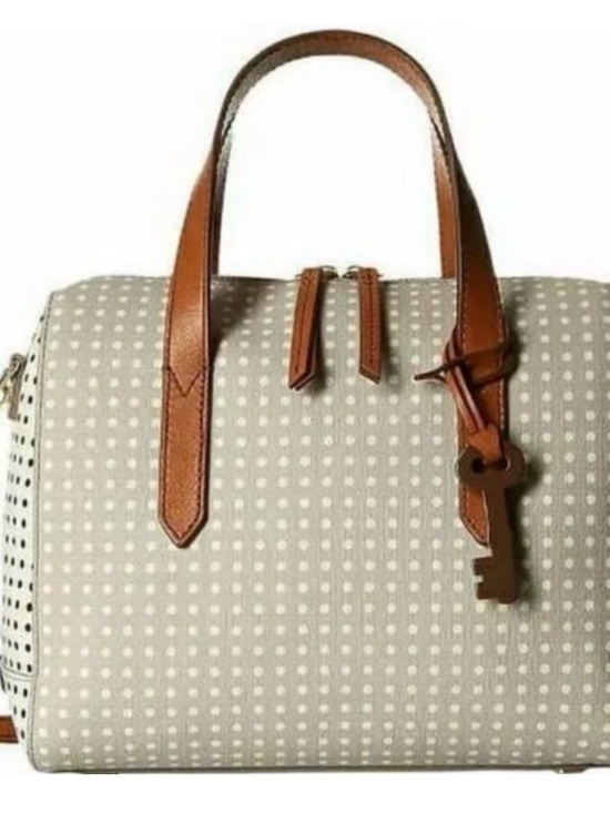 Fossil Handbags - Fossil Beige Polka Dot Satchel with Brown Leather Trim